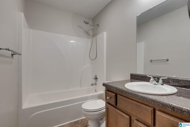 full bathroom featuring shower / tub combination, vanity, and toilet