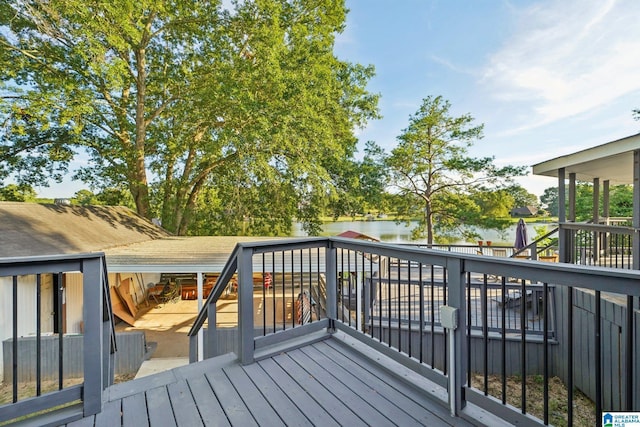 wooden terrace with a water view