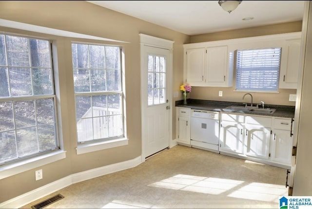 kitchen featuring sink, white dishwasher, and white cabinets