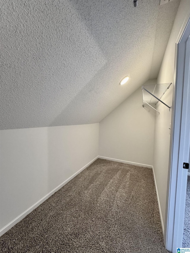 walk in closet featuring vaulted ceiling and carpet