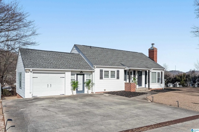 ranch-style house with a garage and covered porch