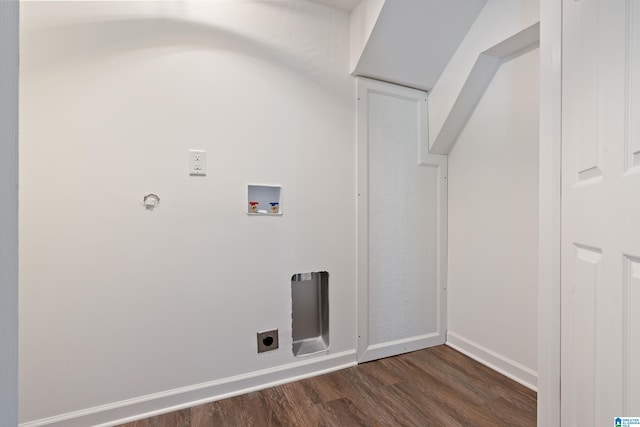 washroom featuring dark hardwood / wood-style flooring, washer hookup, and hookup for an electric dryer