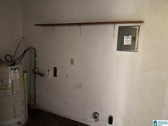 laundry room with electric water heater and electric panel