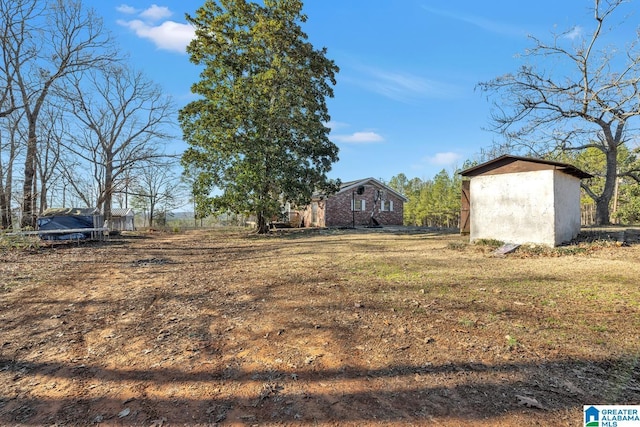 view of yard featuring a storage unit