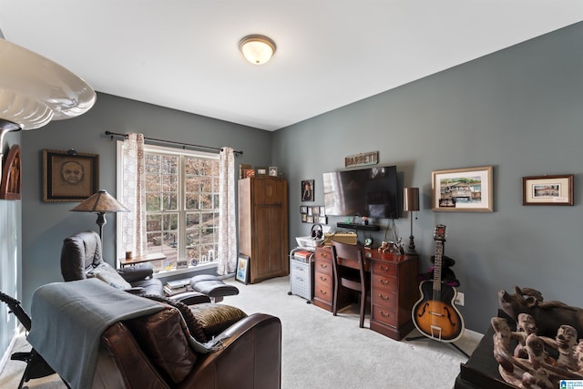 living room featuring light carpet