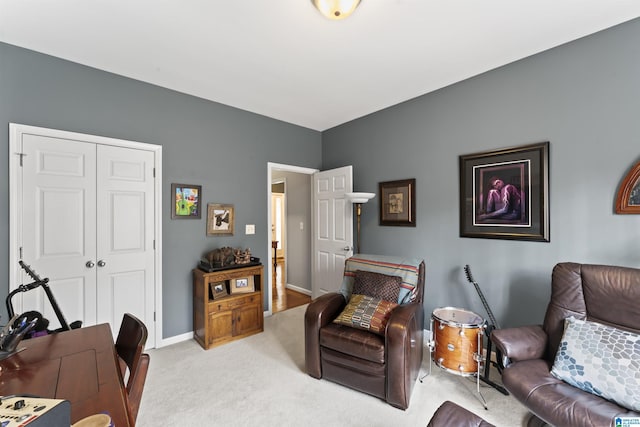 living room with light colored carpet