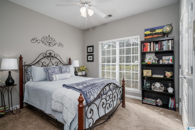 bedroom with carpet floors and ceiling fan