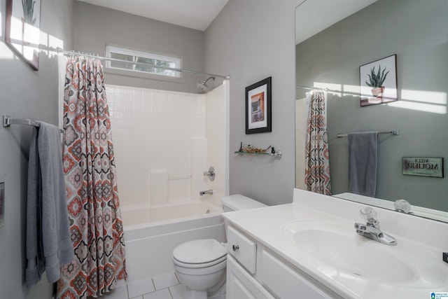 full bathroom featuring vanity, toilet, shower / bath combo, and tile patterned flooring