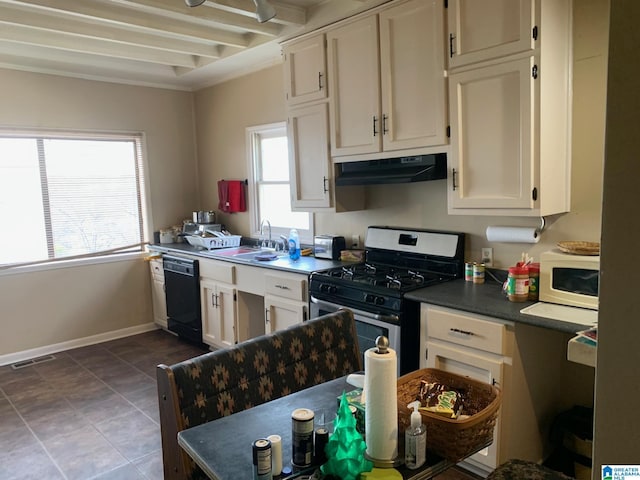 kitchen featuring white cabinets, sink, dishwasher, and stainless steel range with gas cooktop