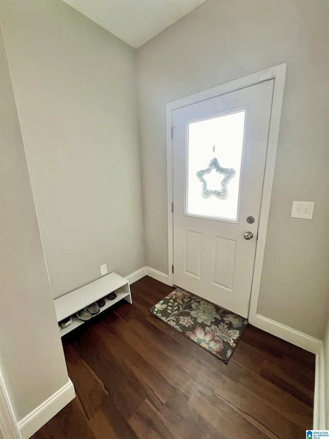 doorway with dark hardwood / wood-style floors