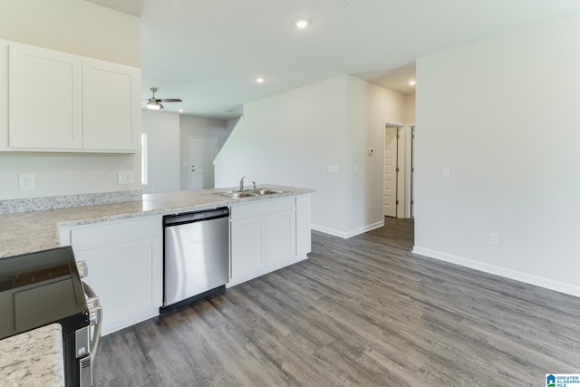 kitchen with ceiling fan, sink, white cabinetry, and appliances with stainless steel finishes