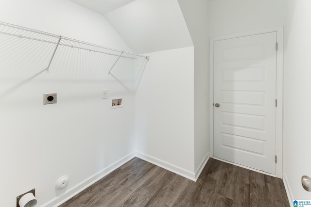 washroom featuring dark hardwood / wood-style flooring, hookup for an electric dryer, and hookup for a washing machine