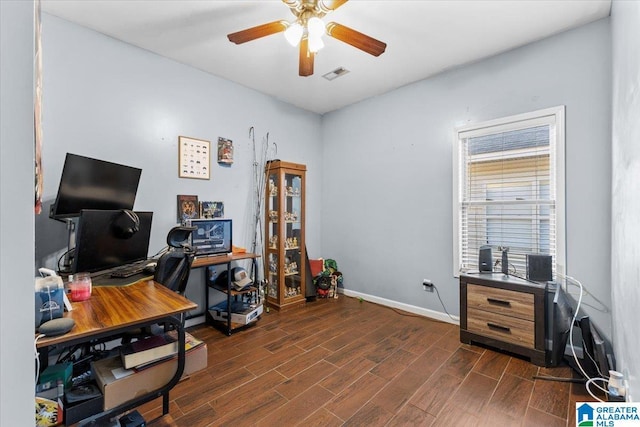 office area featuring ceiling fan