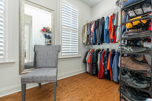 walk in closet featuring hardwood / wood-style flooring