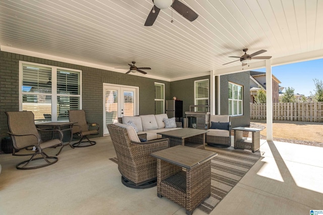 view of patio / terrace featuring an outdoor living space and ceiling fan