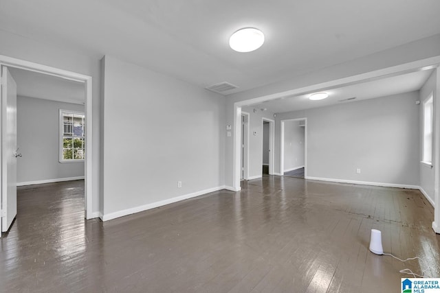 spare room with dark hardwood / wood-style floors