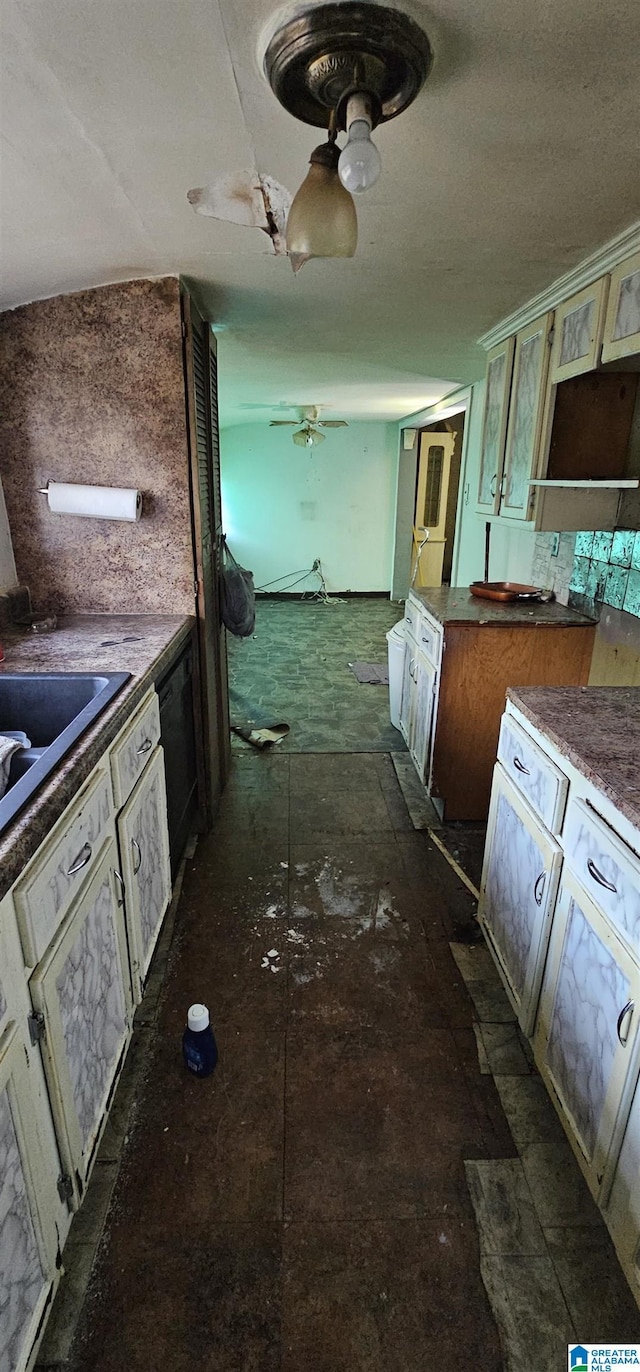 kitchen featuring ceiling fan and dishwasher