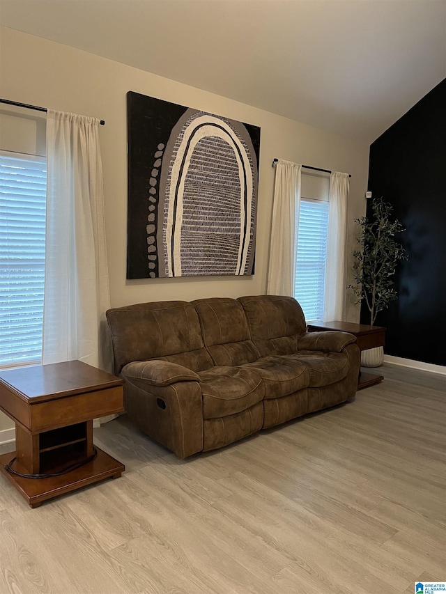 living room with light hardwood / wood-style flooring