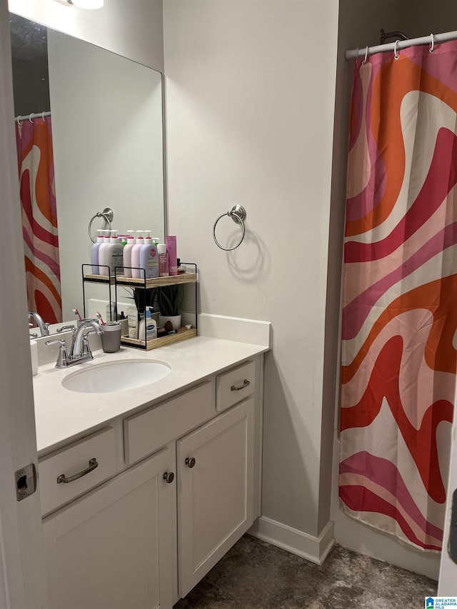 bathroom with vanity and a shower with curtain