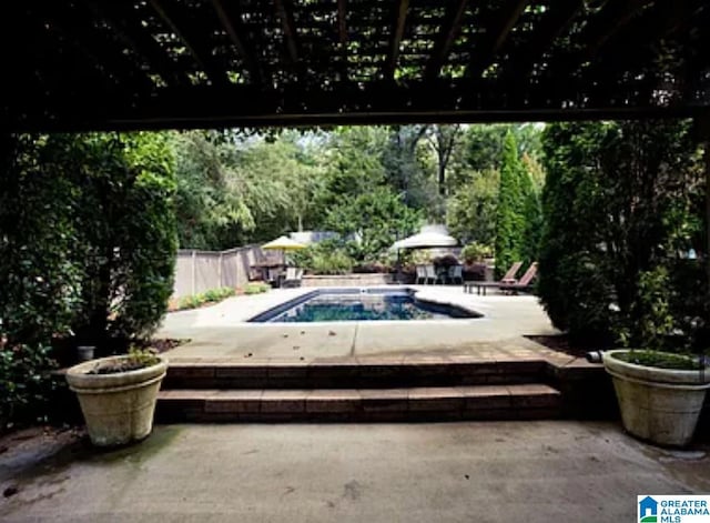 view of pool with a pergola and a patio area