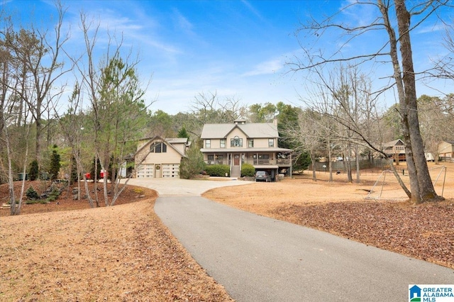 tudor home with a garage