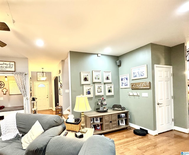 living room with light hardwood / wood-style floors