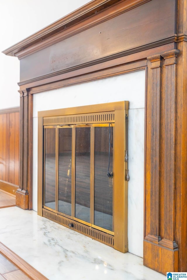 room details featuring wood walls