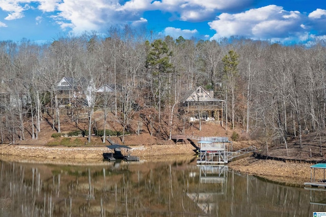 view of dock with a water view