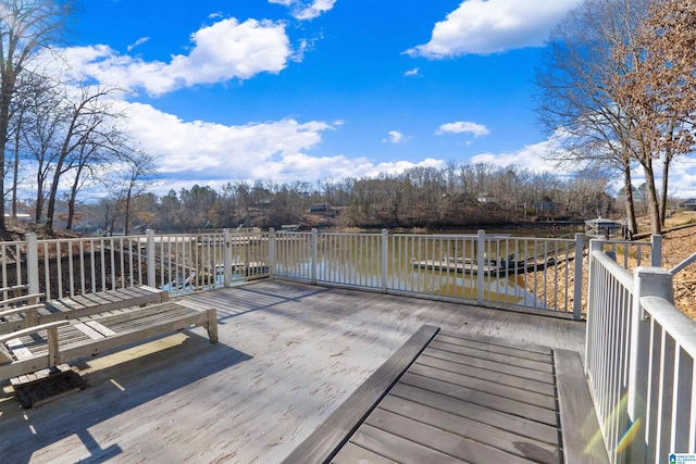 deck featuring a water view and a boat dock