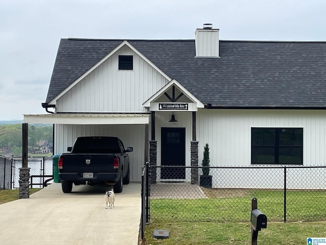 modern farmhouse with a front lawn