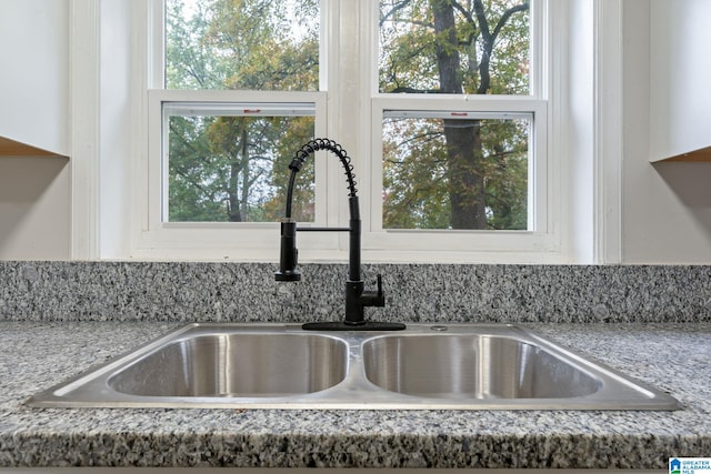 room details with light stone countertops and sink