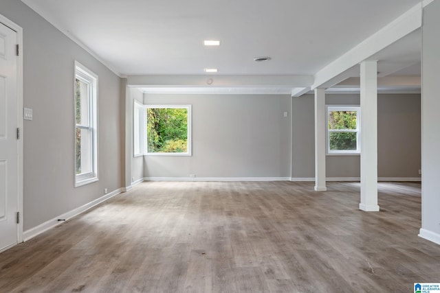 empty room featuring a wealth of natural light and light hardwood / wood-style flooring