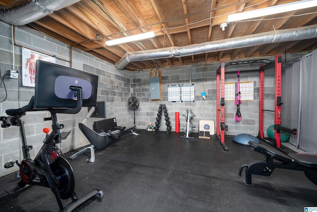 workout area featuring electric panel