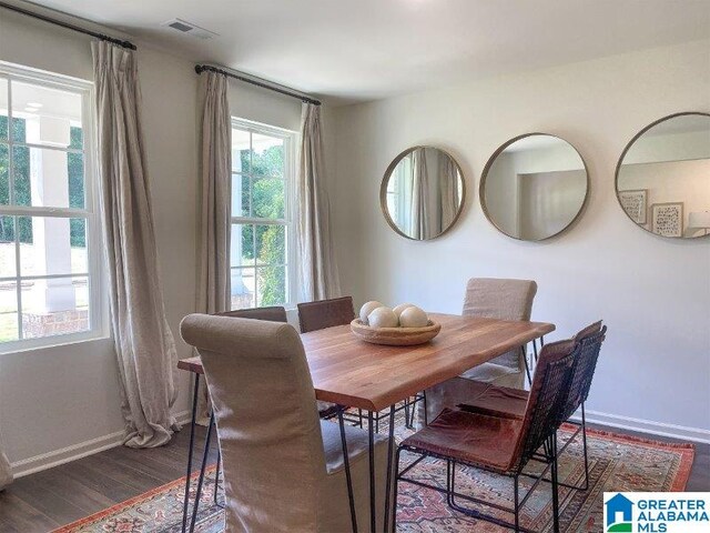 dining space featuring dark wood-type flooring