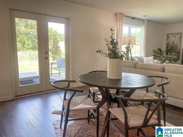 dining area with dark hardwood / wood-style flooring and a healthy amount of sunlight