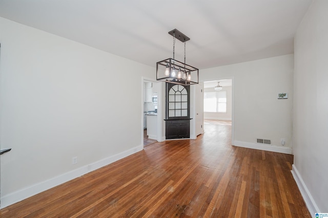 unfurnished dining area featuring dark hardwood / wood-style floors