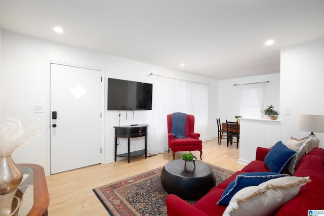 living room with light hardwood / wood-style flooring