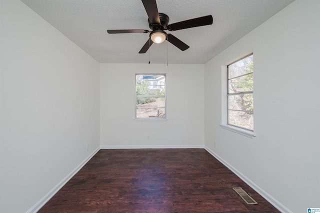 unfurnished room featuring a wealth of natural light, a textured ceiling, and dark hardwood / wood-style flooring
