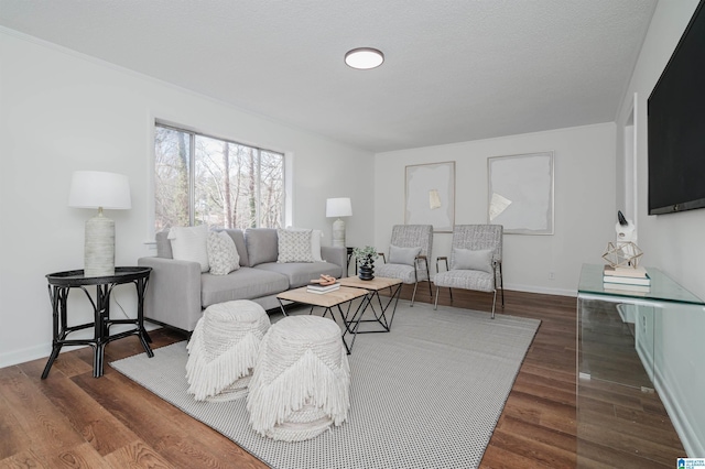 living room with dark hardwood / wood-style floors