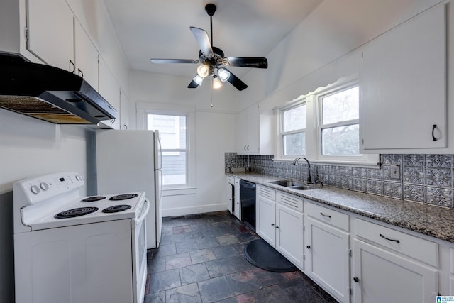 kitchen featuring white cabinetry, black dishwasher, sink, and white range with electric cooktop