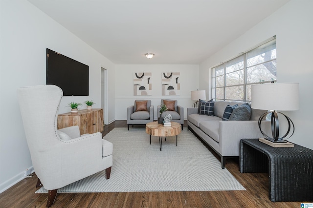 living room with dark hardwood / wood-style floors