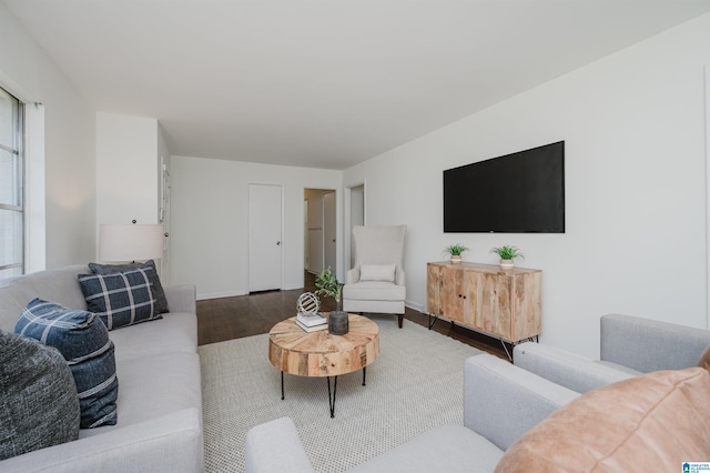 living room with a wealth of natural light and hardwood / wood-style floors