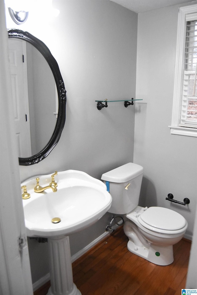 bathroom with toilet and wood-type flooring