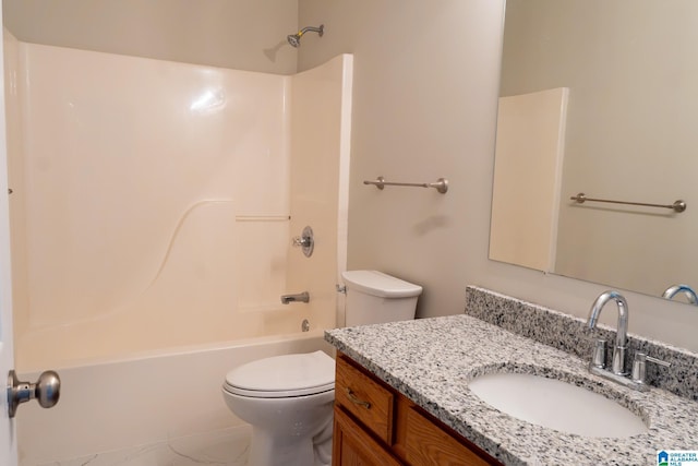 full bathroom featuring  shower combination, vanity, and toilet