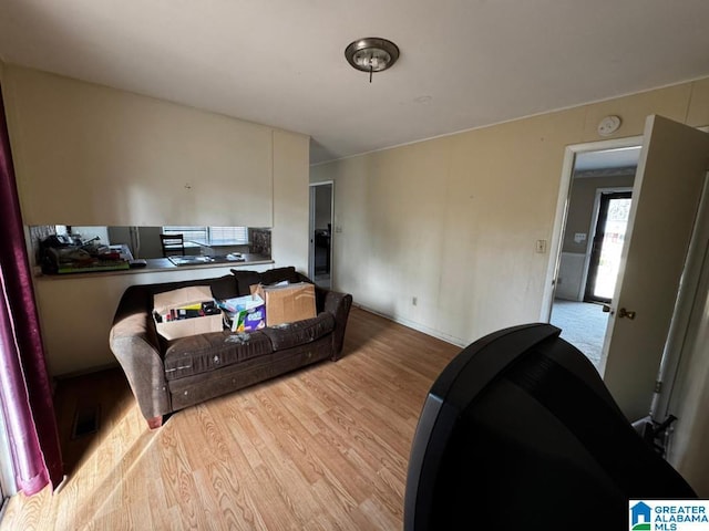 living room with light hardwood / wood-style flooring