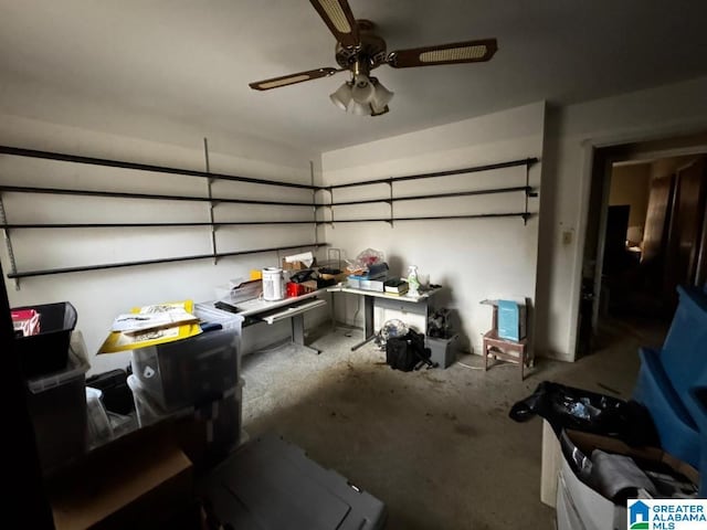 garage with ceiling fan