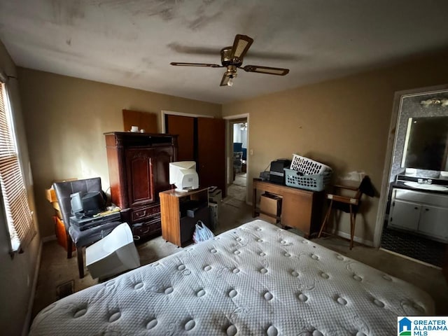 interior space featuring ceiling fan