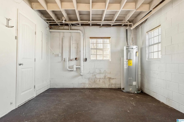 basement featuring electric water heater