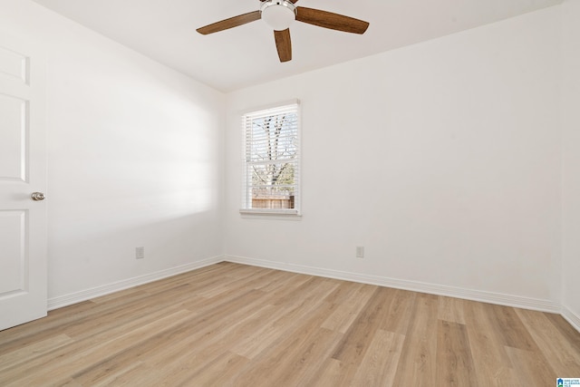 empty room featuring ceiling fan and light hardwood / wood-style floors