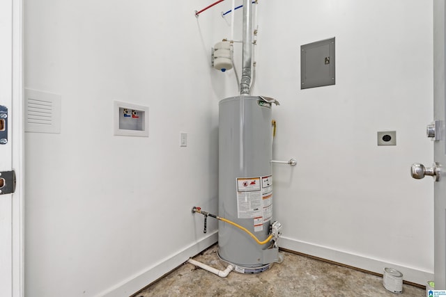 utilities with water heater and electric panel